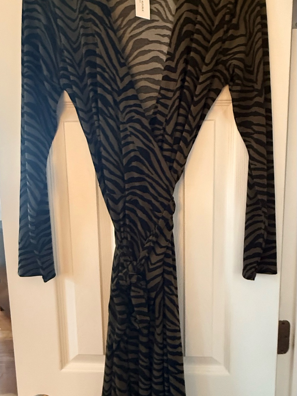 Banana Republic Zebra-Print Long Sleeve Wrap Dress in Olive/Black